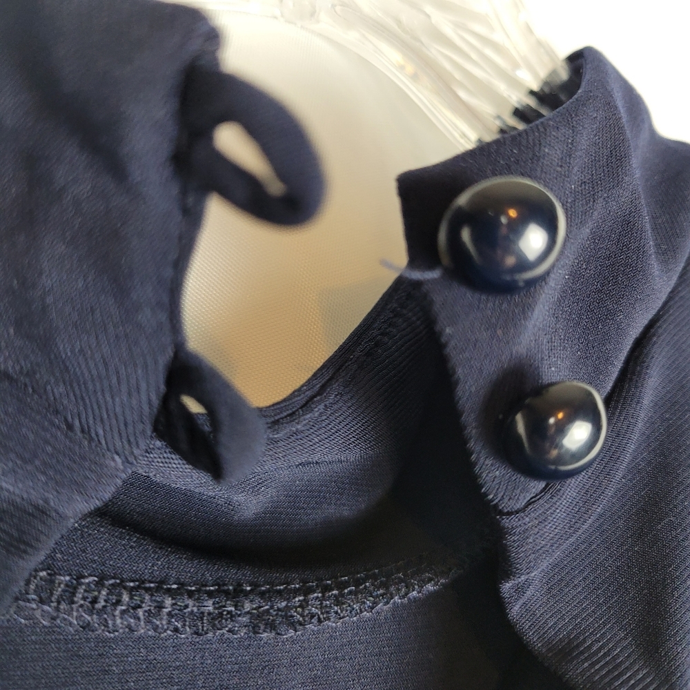 NEW Emma & Michele Navy Blue Mock Neck Cold Shoulder Midi Shift Dress Medium - Picture 12 of 12